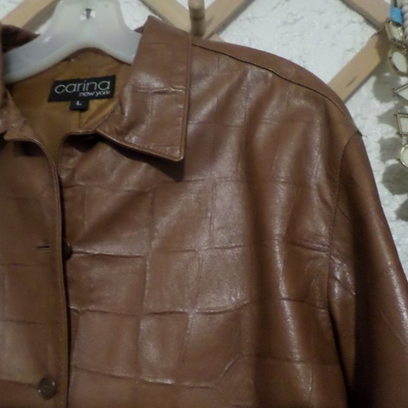 Carina New York Embossed Leather Car Coat Sz L - Picture 4 of 9